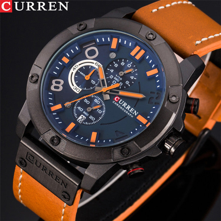 YSYH Men Watch Casual Chronograph Quartz Wristwatch Leather Strap Date Male Clock