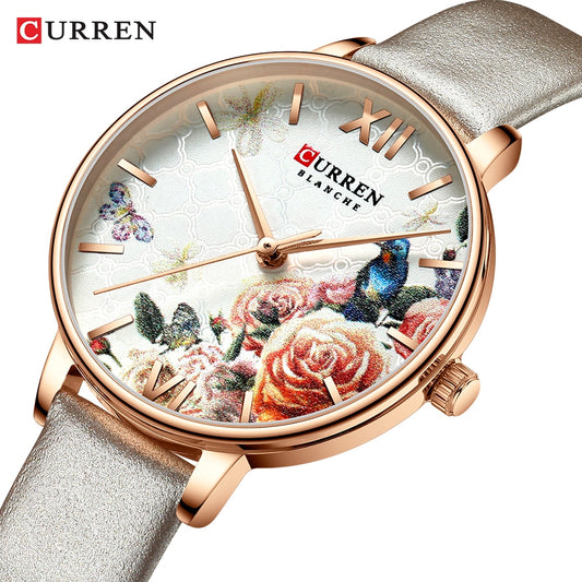YSYH Beautiful Flower Design Watches Women Fashion Casual Leather Wristwatch Ladies Watch Female Clock Women's Quartz Watch