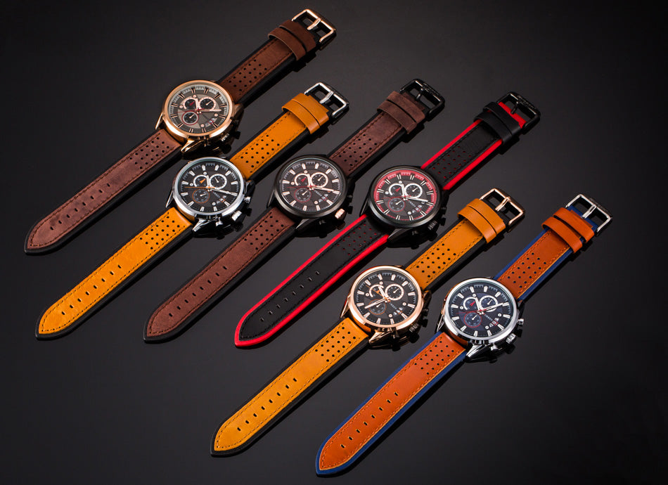 YSYH Brand Luxury Casual Military Quartz Sports Wristwatch Genuine Leather Strap Male Clock Chronograph Date Men Watches