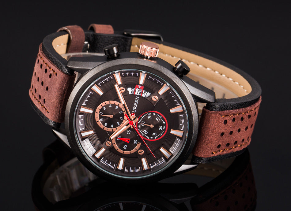 YSYH Brand Luxury Casual Military Quartz Sports Wristwatch Genuine Leather Strap Male Clock Chronograph Date Men Watches