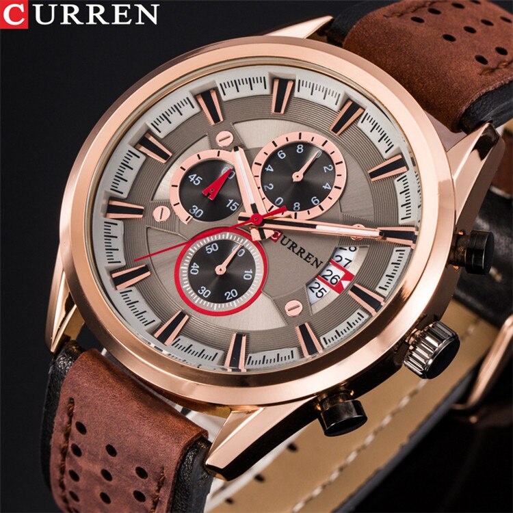 YSYH Brand Luxury Casual Military Quartz Sports Wristwatch Genuine Leather Strap Male Clock Chronograph Date Men Watches