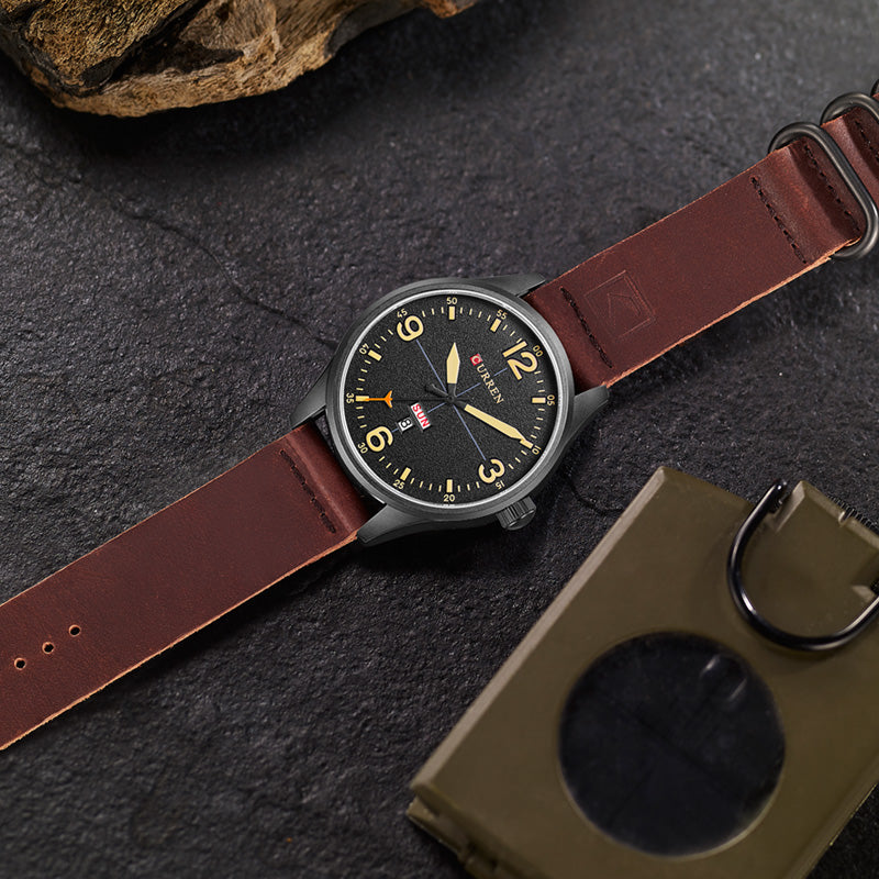 YSYH Brand Luxury Casual Military Quartz Watch Men Wristwatch Leather Strap Calendar erkek kol saati