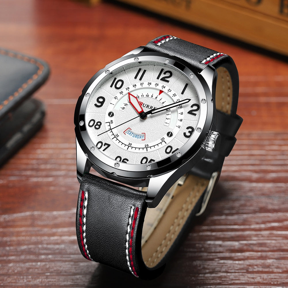 YSYH Casual Leather Strap Watch for Men Luxury Brand Military Green Clock Men Quartz Wristwatch Male Calendar Watch