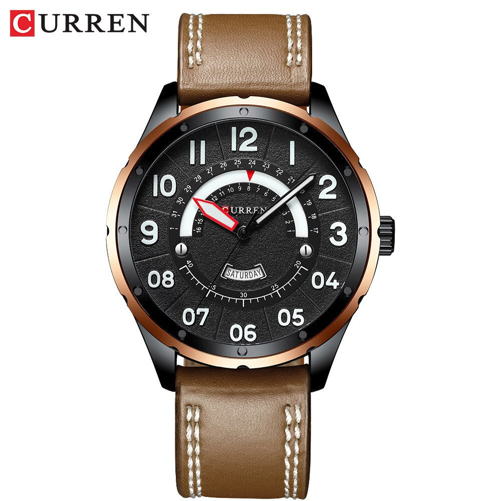 YSYH Casual Leather Strap Watch for Men Luxury Brand Military Green Clock Men Quartz Wristwatch Male Calendar Watch