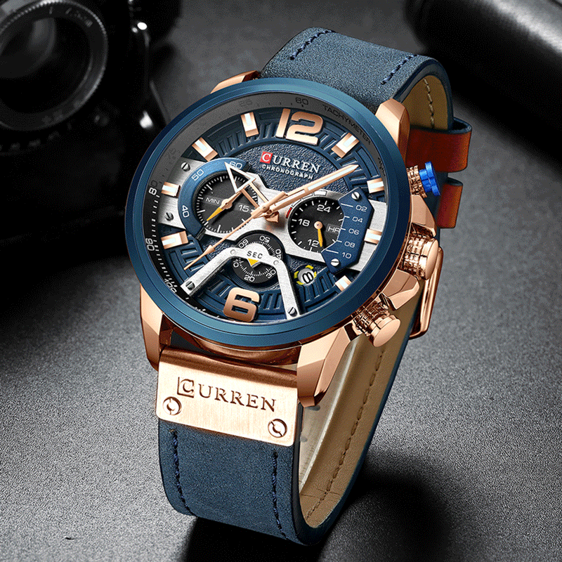 YSYH Casual Sport Watches for Men Blue Luxury Military Leather Wrist Watch Man Clock Chronograph Wristwatch