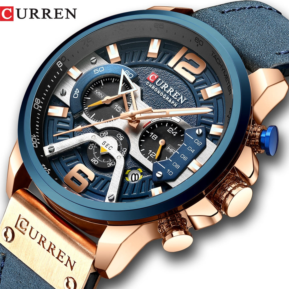 YSYH Casual Sport Watches for Men Blue Luxury Military Leather Wrist Watch Man Clock Chronograph Wristwatch