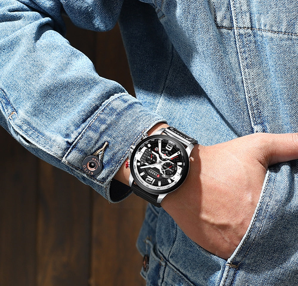 YSYH Casual Sport Watches for Men Blue Luxury Military Leather Wrist Watch Man Clock Chronograph Wristwatch