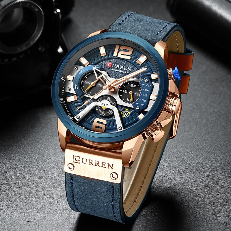 YSYH Casual Sport Watches for Men Blue Luxury Military Leather Wrist Watch Man Clock Chronograph Wristwatch
