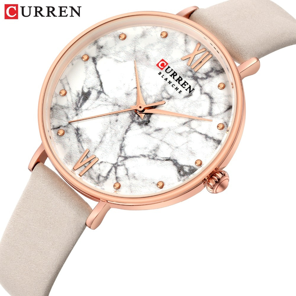 YSYH Casual Women's Watch Fashion Marble Texture Dial with Soft Leather Strap Watches Ladies Analogue Quartz Wristwatch Reloj