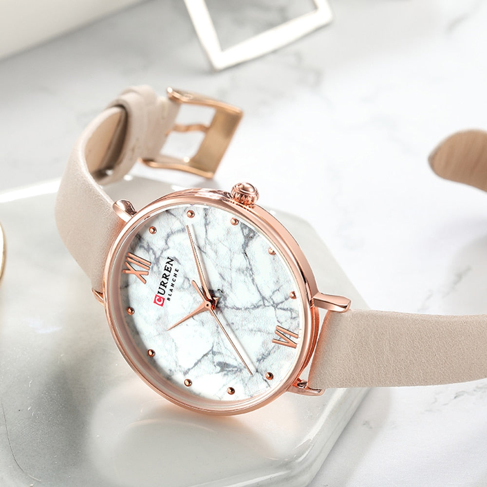 YSYH Casual Women's Watch Fashion Marble Texture Dial with Soft Leather Strap Watches Ladies Analogue Quartz Wristwatch Reloj