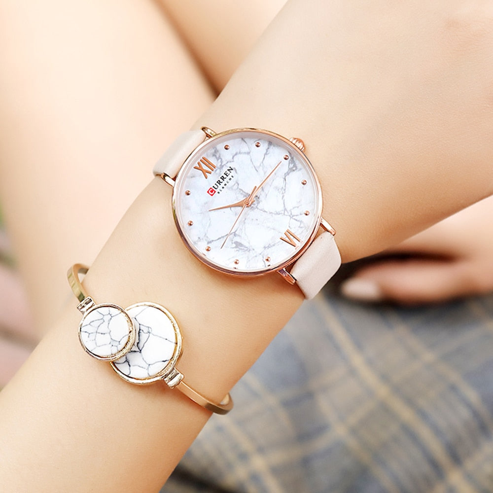 YSYH Casual Women's Watch Fashion Marble Texture Dial with Soft Leather Strap Watches Ladies Analogue Quartz Wristwatch Reloj