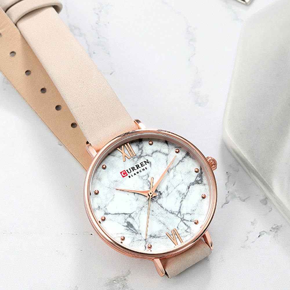 YSYH Casual Women's Watch Fashion Marble Texture Dial with Soft Leather Strap Watches Ladies Analogue Quartz Wristwatch Reloj