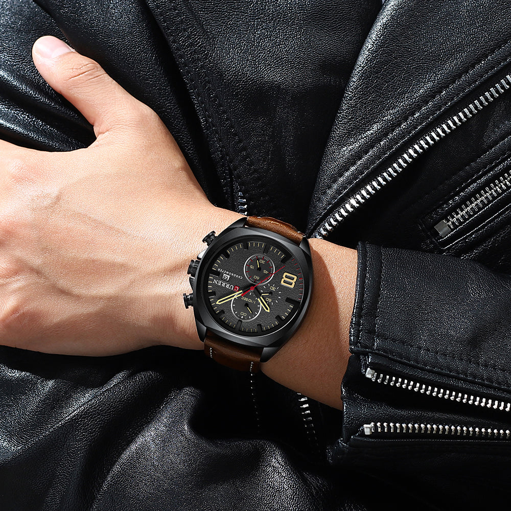 YSYH Chronograph Men's Watches Luxury Leather Quartz Watch Men Military Sport Wrist Watch