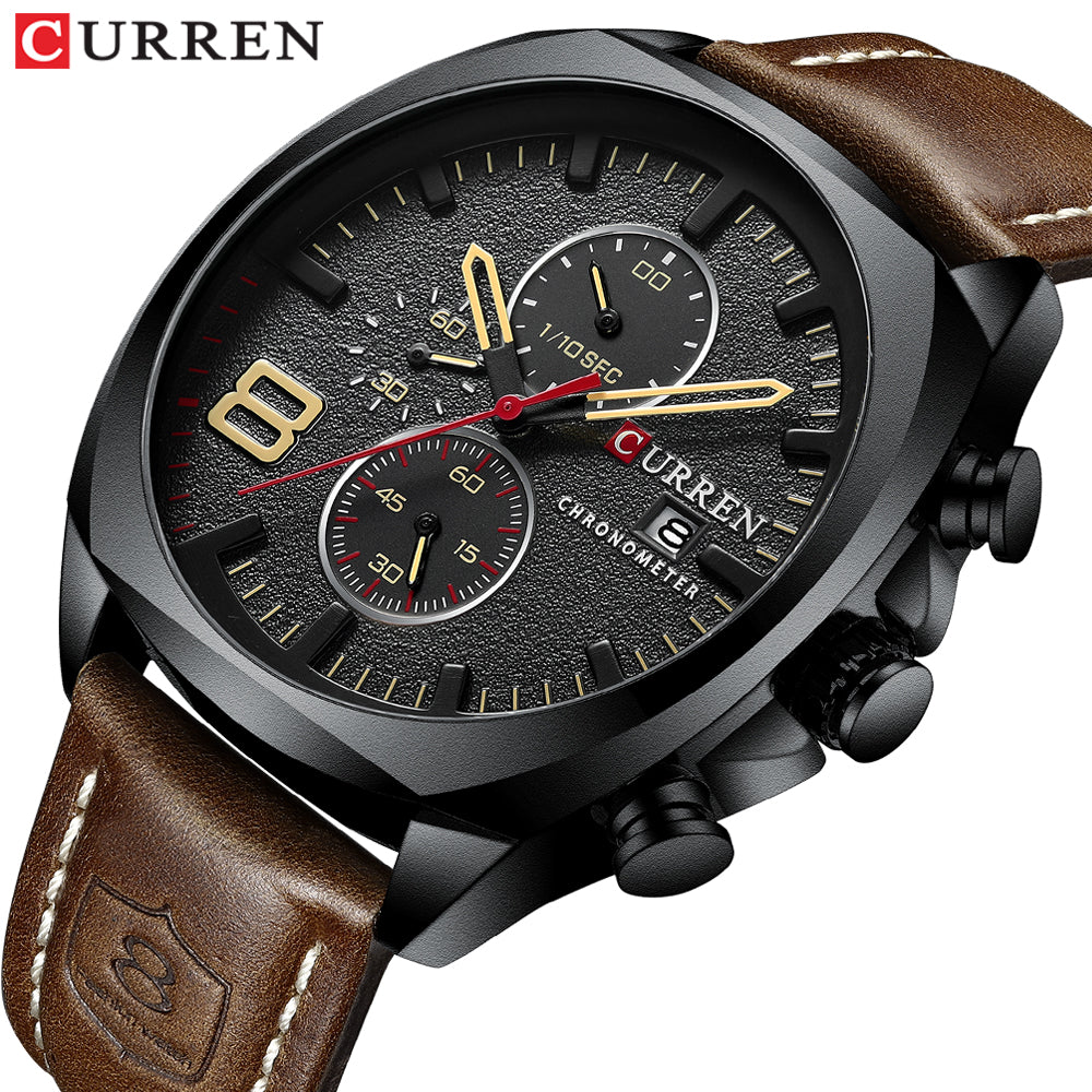 YSYH Chronograph Men's Watches Luxury Leather Quartz Watch Men Military Sport Wrist Watch