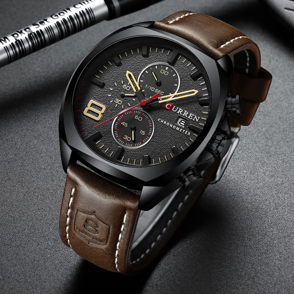 YSYH Chronograph Men's Watches Luxury Leather Quartz Watch Men Military Sport Wrist Watch