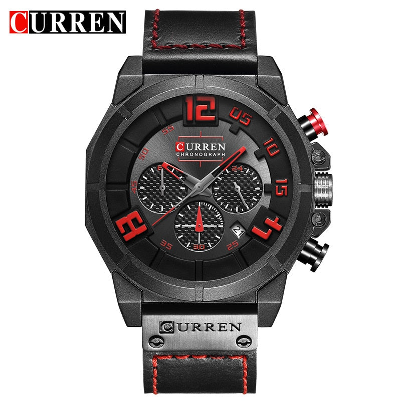 YSYH Chronograph Sports Men Watches Military Analog Quartz Wrist Watches Genuine Leather Strap Male Clock