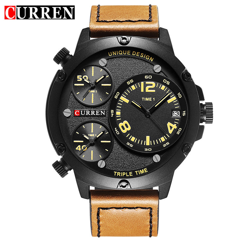YSYH Casual Wristwatch Military Quartz Men's Watch Multiple Time Zone Leather Strap Male Clock