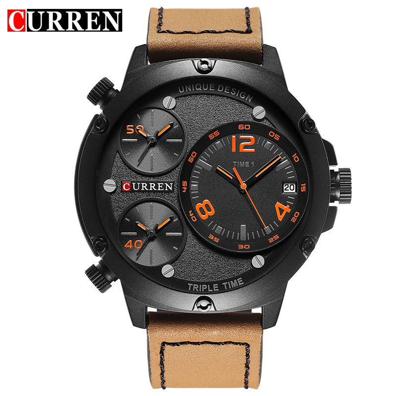 YSYH Casual Wristwatch Military Quartz Men's Watch Multiple Time Zone Leather Strap Male Clock