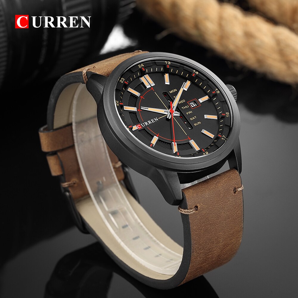 YSYH Leather Strap Watches Men Display Calendar Quartz Wrist Watch