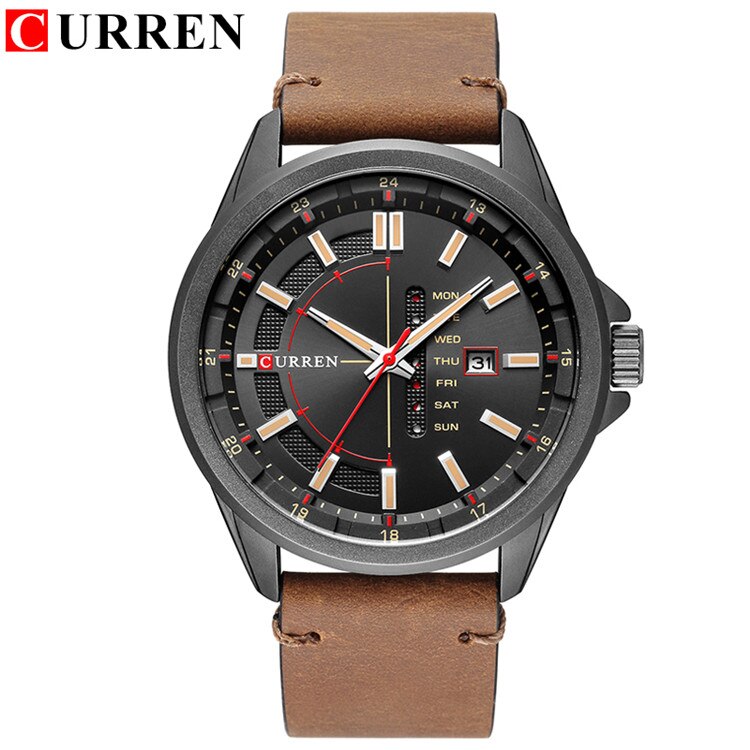 YSYH Leather Strap Watches Men Display Calendar Quartz Wrist Watch
