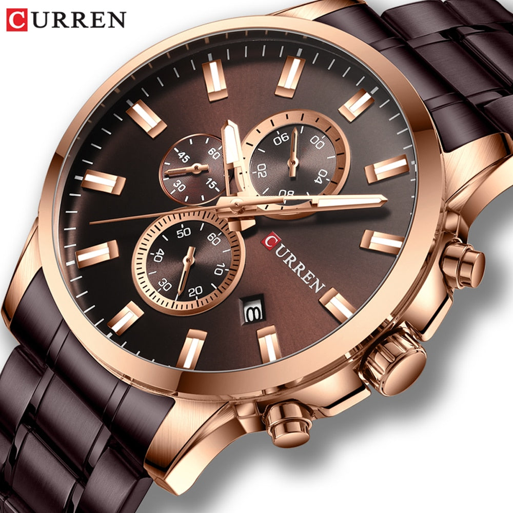 YSYH Fashion Watches Men Coffee Clock Men Quartz Wristwatch Stainless Steel Band Chronograph Watch Male