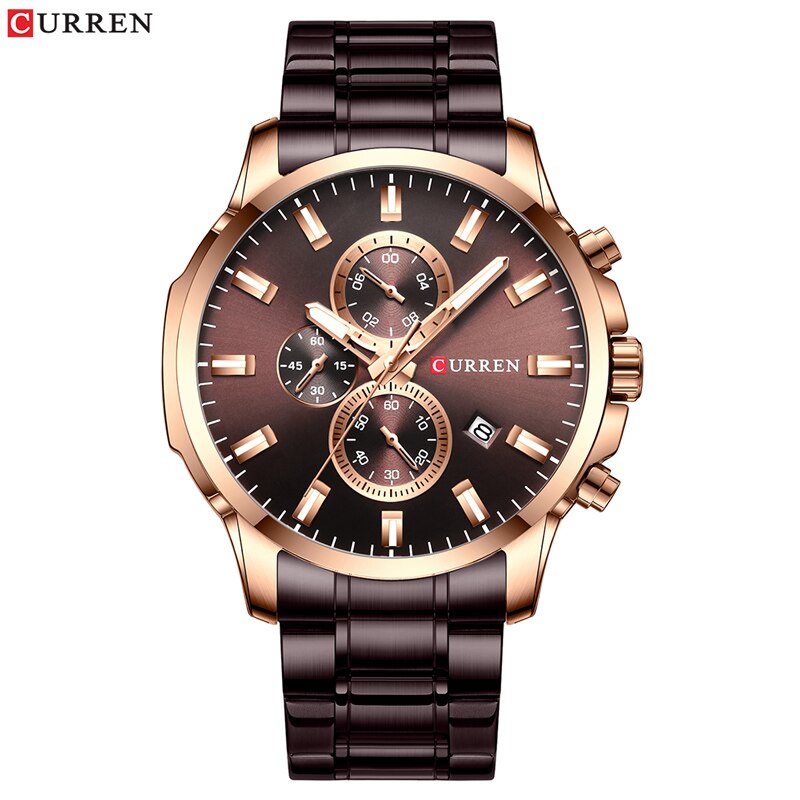 YSYH Fashion Watches Men Coffee Clock Men Quartz Wristwatch Stainless Steel Band Chronograph Watch Male
