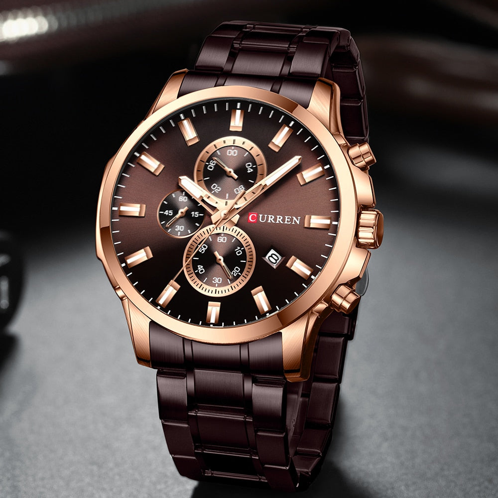 YSYH Fashion Watches Men Coffee Clock Men Quartz Wristwatch Stainless Steel Band Chronograph Watch Male
