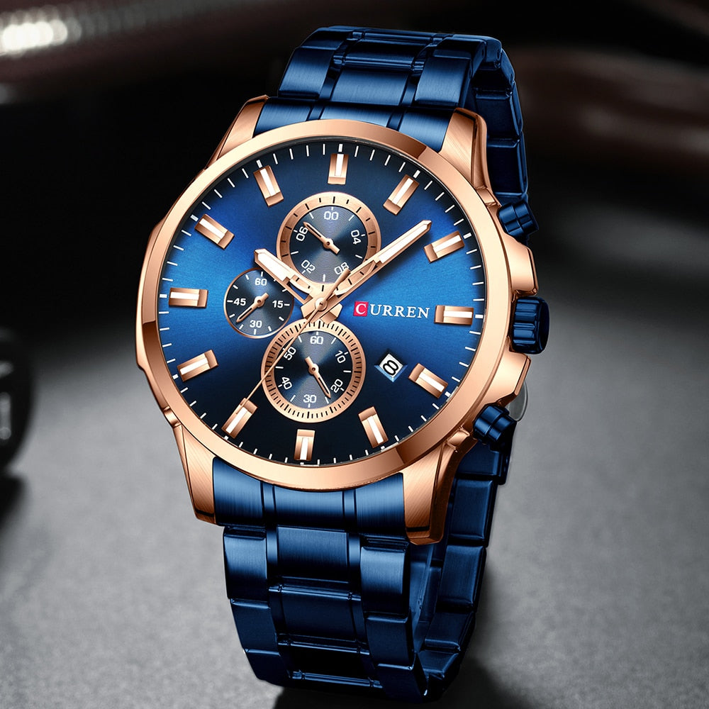 YSYH Fashion Watches Men Coffee Clock Men Quartz Wristwatch Stainless Steel Band Chronograph Watch Male