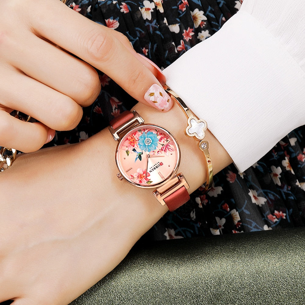YSYH Leather Women Watch Summer Quartz Ladies Wristwatch Relojes Female Clock Fashion Flower Dial Reloj Mujer