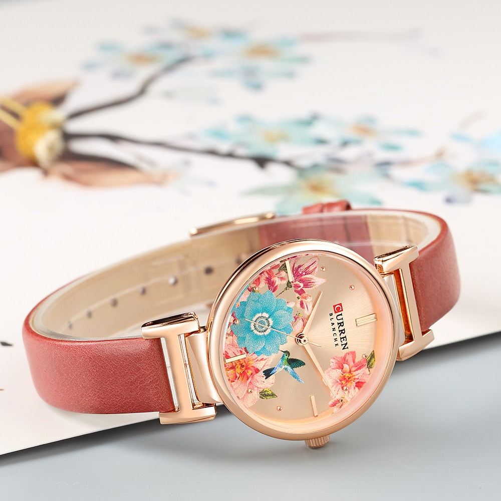 YSYH Leather Women Watch Summer Quartz Ladies Wristwatch Relojes Female Clock Fashion Flower Dial Reloj Mujer