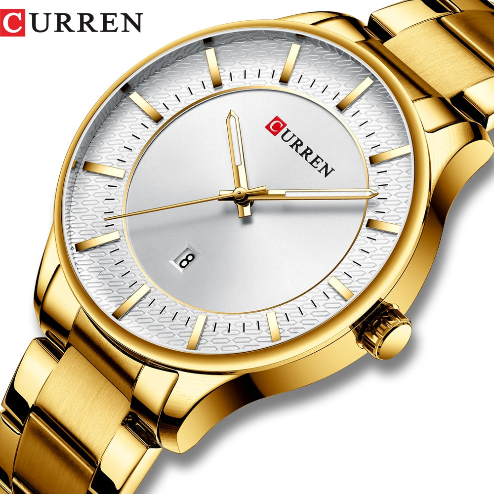 YSYH Luxury Gold Quartz Watches Men Stainless Steel Strap Wristwatch Auto Date Clock Male Classic Watch