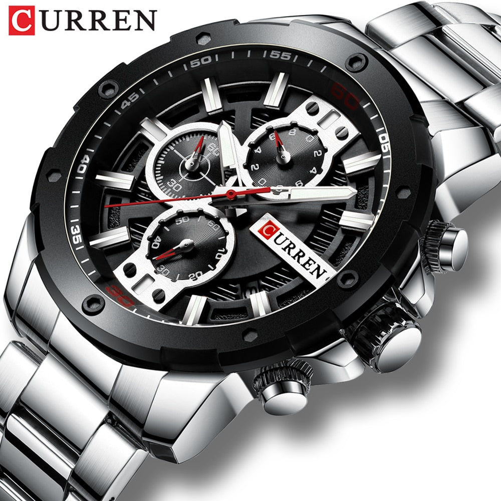 YSYH Luxury Quartz Wristwatch Men Sport Watches 8336 Stainless Steel Band Chronograph Clock Male Waterproof