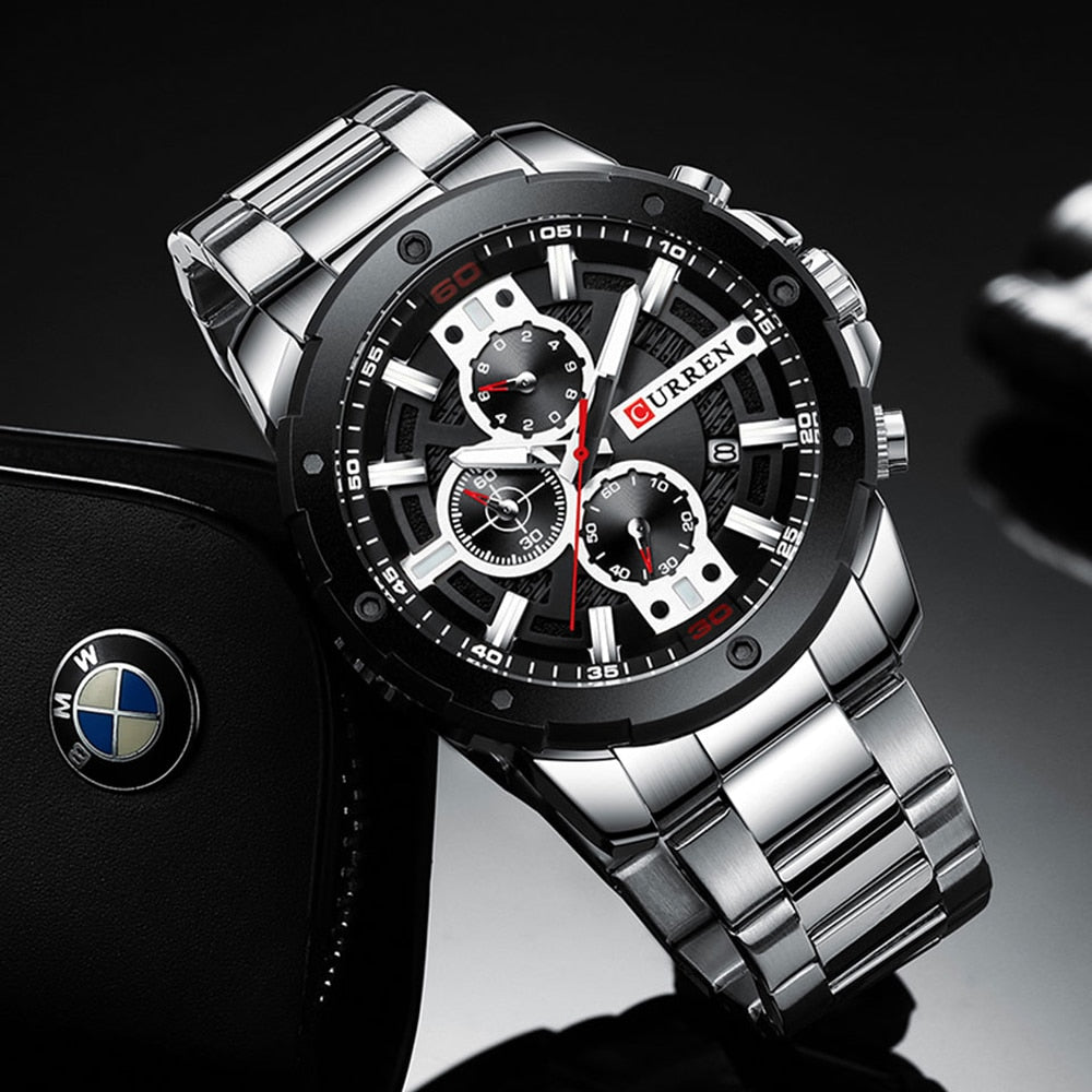YSYH Luxury Quartz Wristwatch Men Sport Watches 8336 Stainless Steel Band Chronograph Clock Male Waterproof