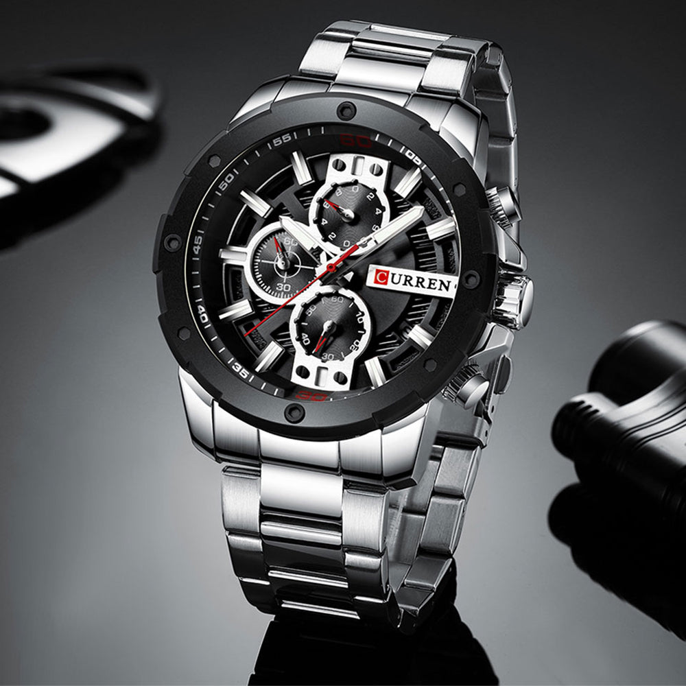 YSYH Luxury Quartz Wristwatch Men Sport Watches 8336 Stainless Steel Band Chronograph Clock Male Waterproof