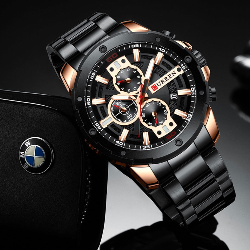 YSYH Luxury Quartz Wristwatch Men Sport Watches 8336 Stainless Steel Band Chronograph Clock Male Waterproof