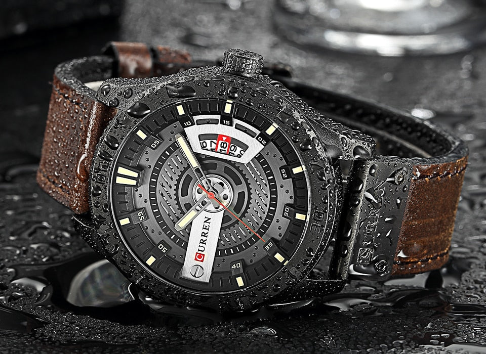 YSYH Men Military Sports Watches Men's Quartz Date Clock Man Casual Leather Wristwatches
