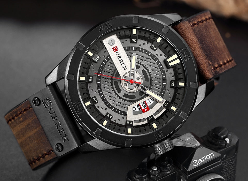 YSYH Men Military Sports Watches Men's Quartz Date Clock Man Casual Leather Wristwatches