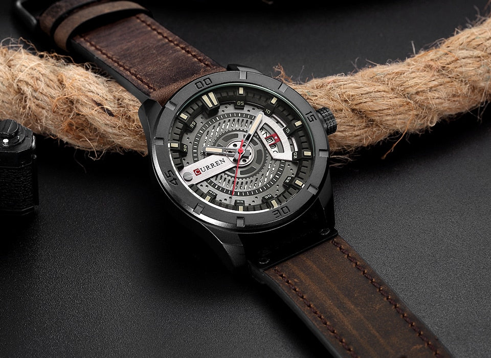 YSYH Men Military Sports Watches Men's Quartz Date Clock Man Casual Leather Wristwatches