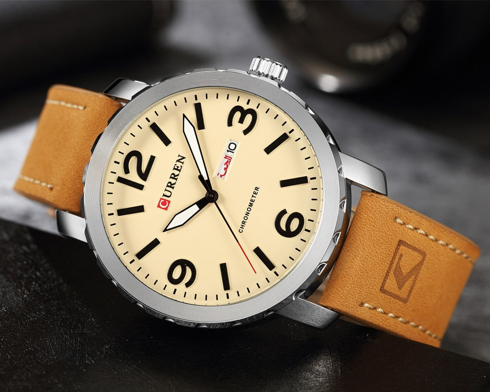 YSYH Men's Watch Leather Strap Quartz Wristwatch