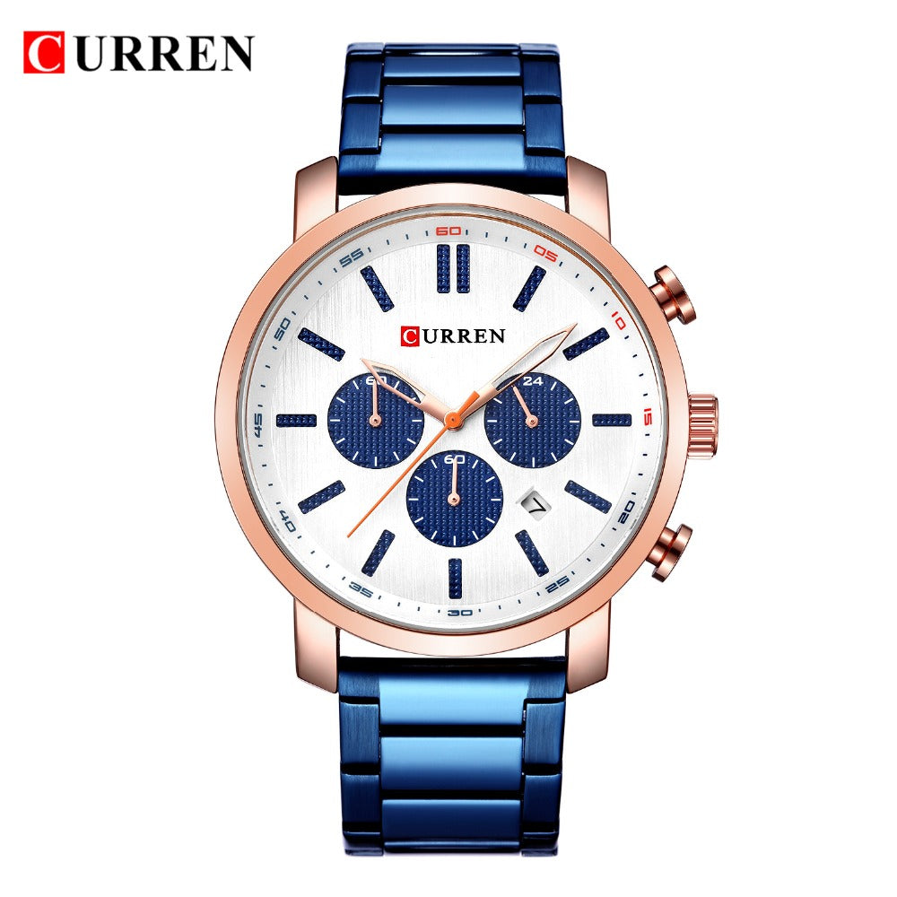YSYH Luxury Casual Chronograph Date Stainless Steel Sport Military Male Clock Waterproof 30M