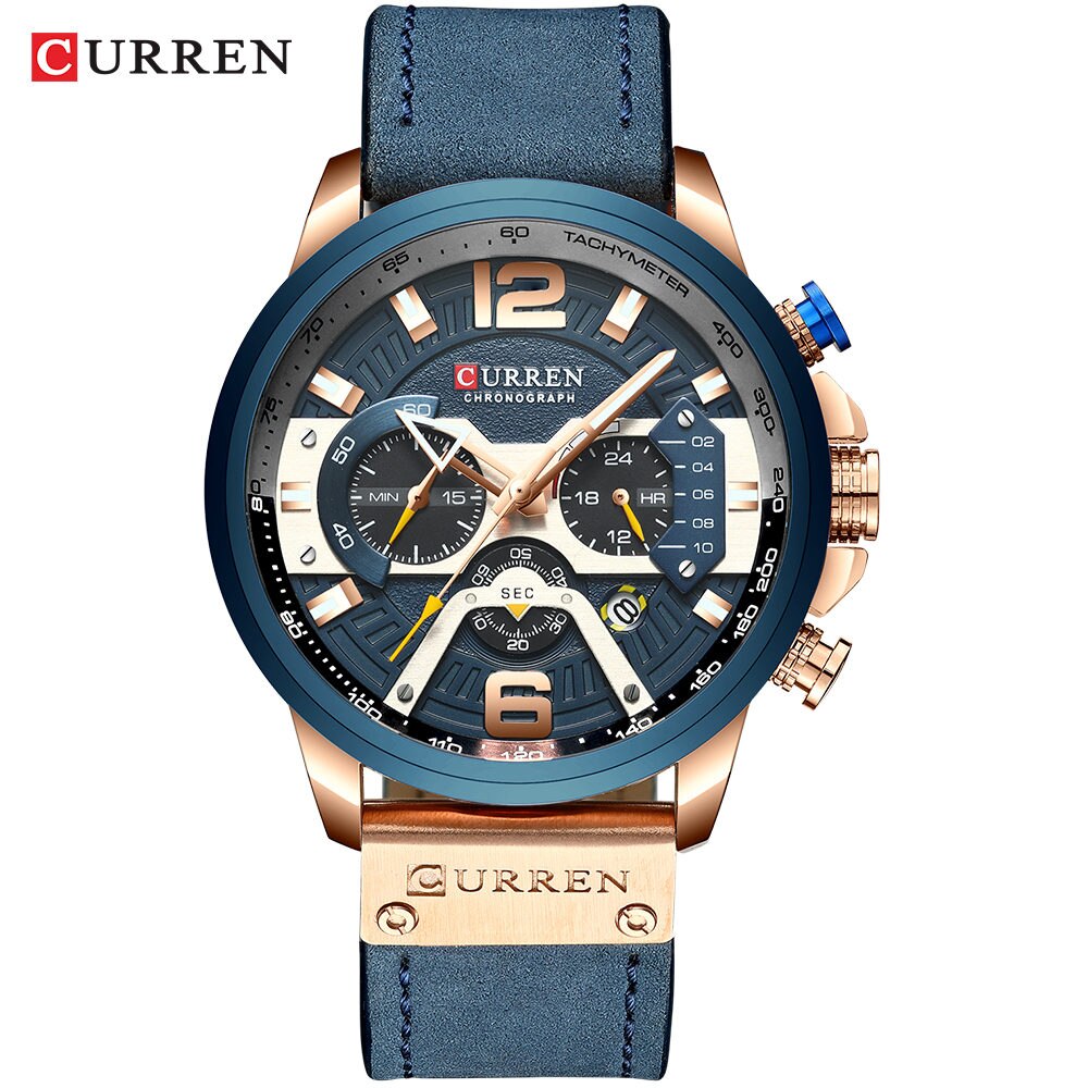 YSYH Luxury Leather SportsWatch Men Chronograph Quartz Man Clock