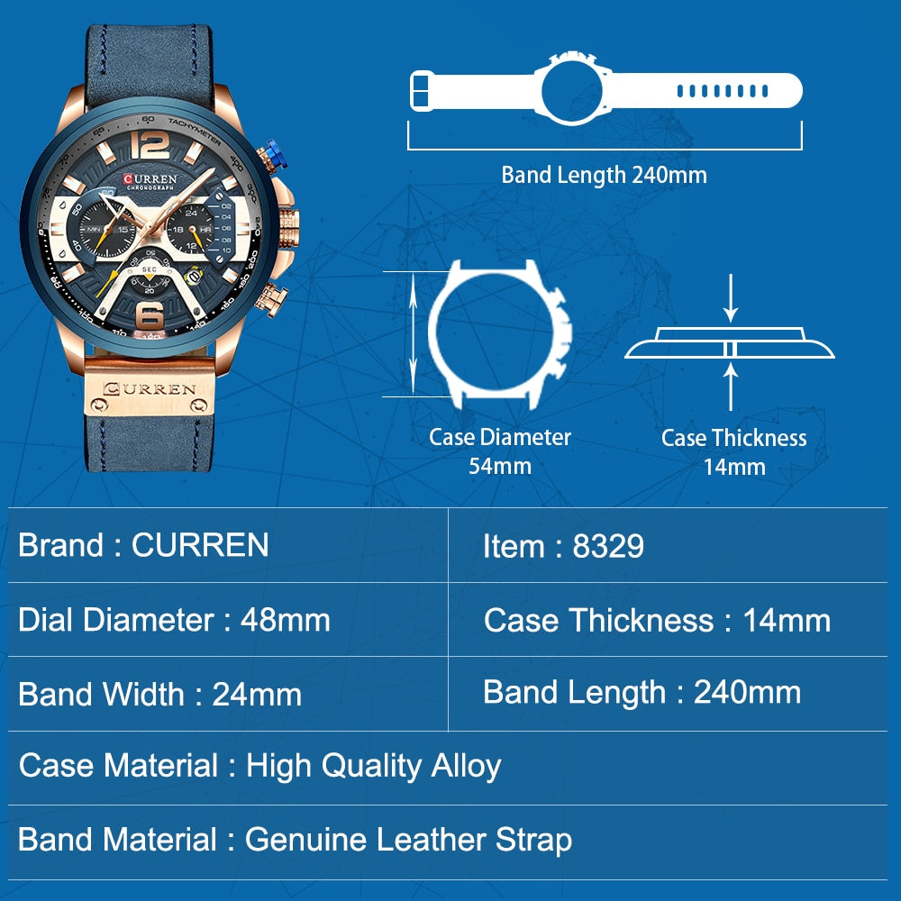 YSYH Luxury Leather SportsWatch Men Chronograph Quartz Man Clock