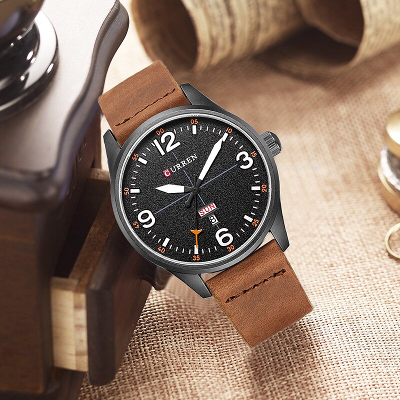 YSYH Simple style Calendar Casual Men Watches Leather Strap Male Clock Quartz Week Display Wrist Watch