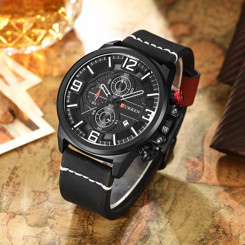 YSYH Sports Watches Chronograph Military Quartz Date Men's Wristwatch Leather Strap Male Clock
