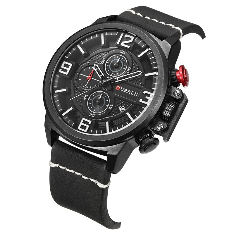 YSYH Sports Watches Chronograph Military Quartz Date Men's Wristwatch Leather Strap Male Clock