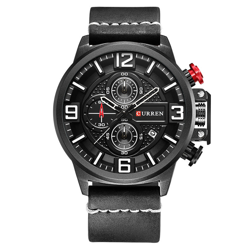 YSYH Sports Watches Chronograph Military Quartz Date Men's Wristwatch Leather Strap Male Clock
