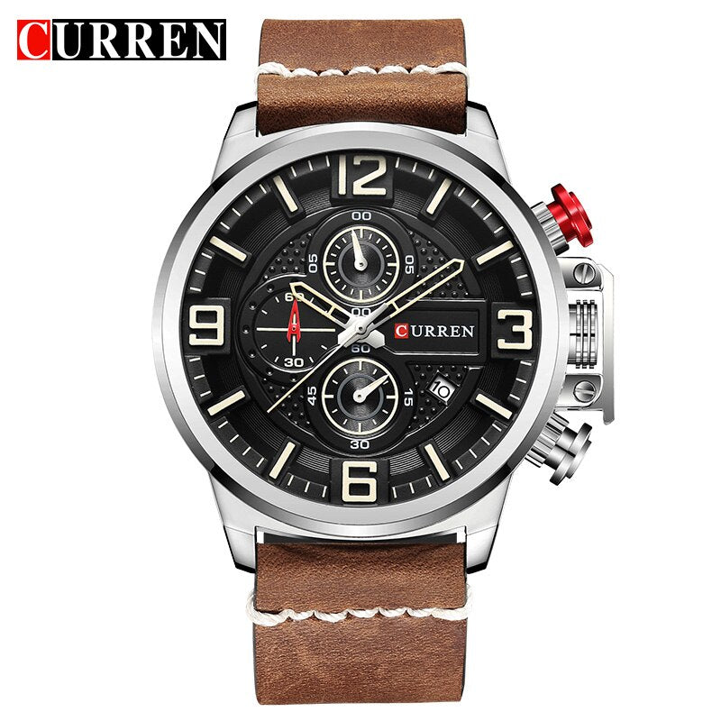 YSYH Sports Watches Chronograph Military Quartz Date Men's Wristwatch Leather Strap Male Clock