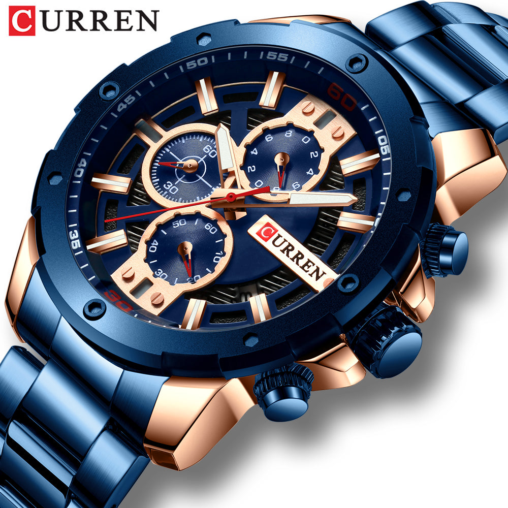 YSYH Watches Men Stainless Steel Band Quartz Wristwatch Military Chronograph Clock Male Sporty Watch Waterproof 8336