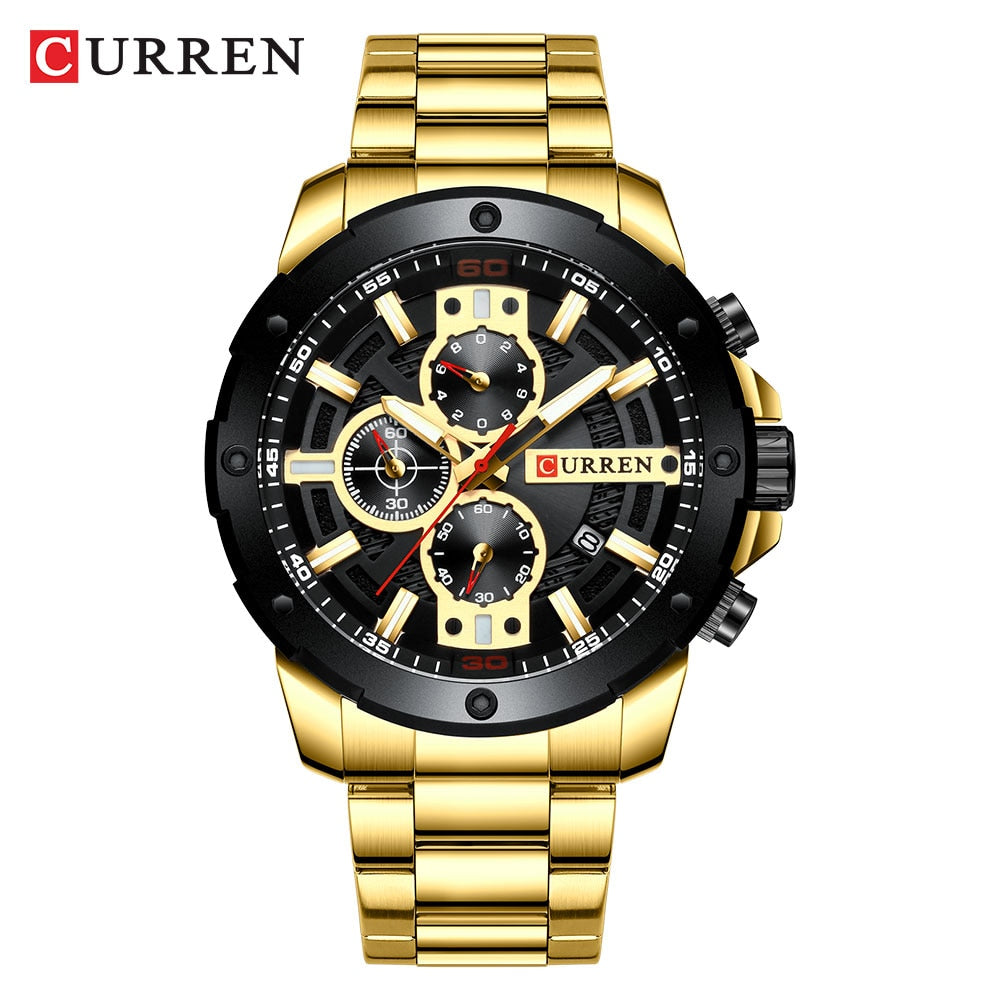 YSYH Watches Men Stainless Steel Band Quartz Wristwatch Military Chronograph Clock Male Sporty Watch Waterproof 8336