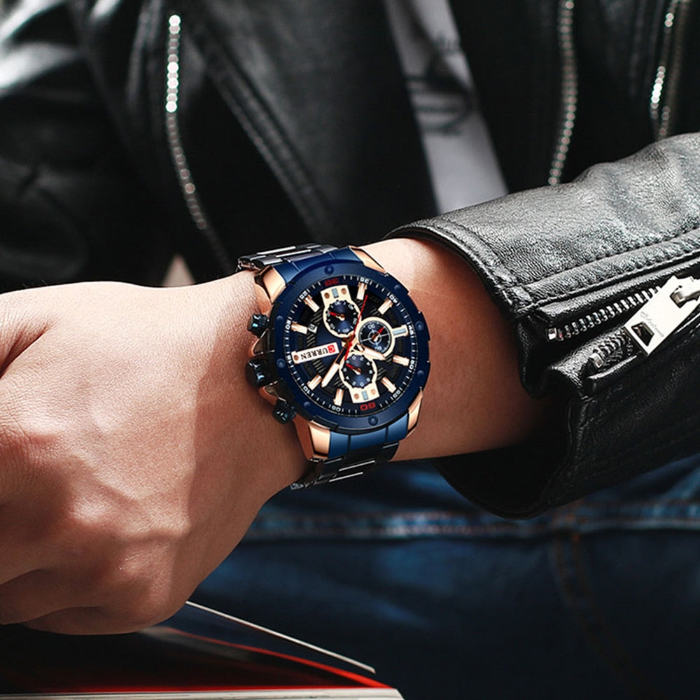 YSYH Watches Men Stainless Steel Band Quartz Wristwatch Military Chronograph Clock Male Sporty Watch Waterproof 8336